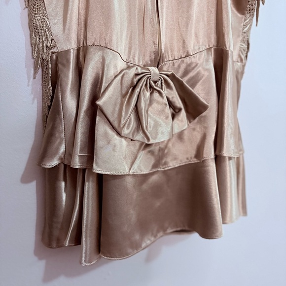 Vintage Bronze Mini Dress w Gorgeous Fringed Lace & Tiered Ruffle Skirt - Picture 11 of 15